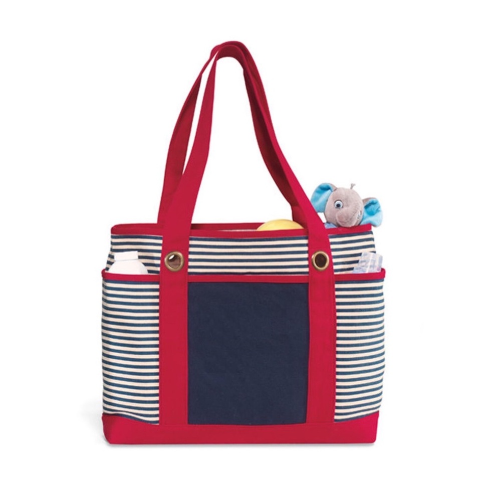 Nautical Navy Red Striped Cotton Tote NWT American